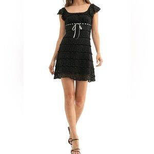 All in Favor Nordstrom Lace Mini Dress in Black White Bow Accent Size Medium NWT